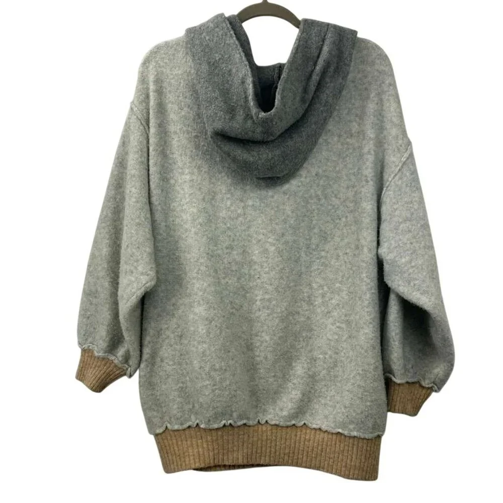 Free People Women's Medium Wool Blend Significant Other Hooded Sweater Gray/Tan - Picture 2 of 16